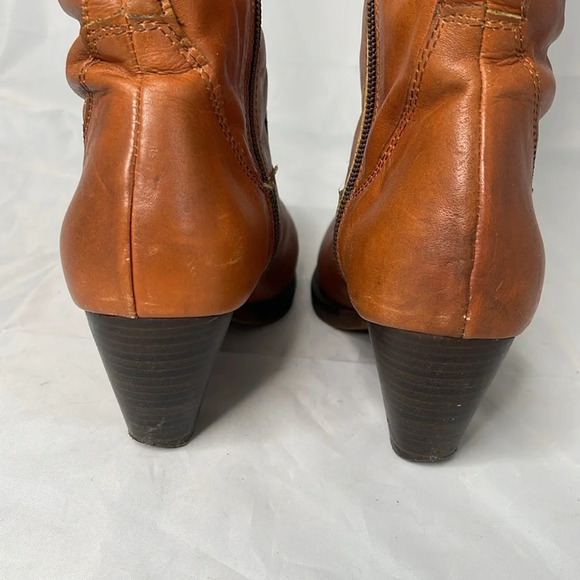 Aback A&B Cognac Leather Knee High Boots Buckle  Heels Faux Fur Inner Band 38 EU - Picture 9 of 16